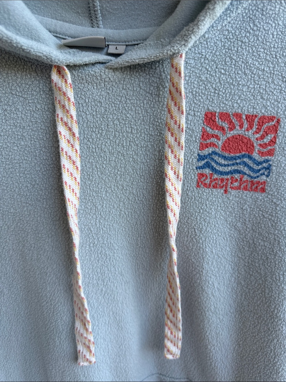 Rhythm Soft Blue Hoodie with Multicolor Drawstrings and Back Logo - Picture 2 of 8